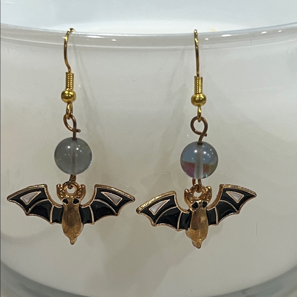 Gold and Black Bat Earrings